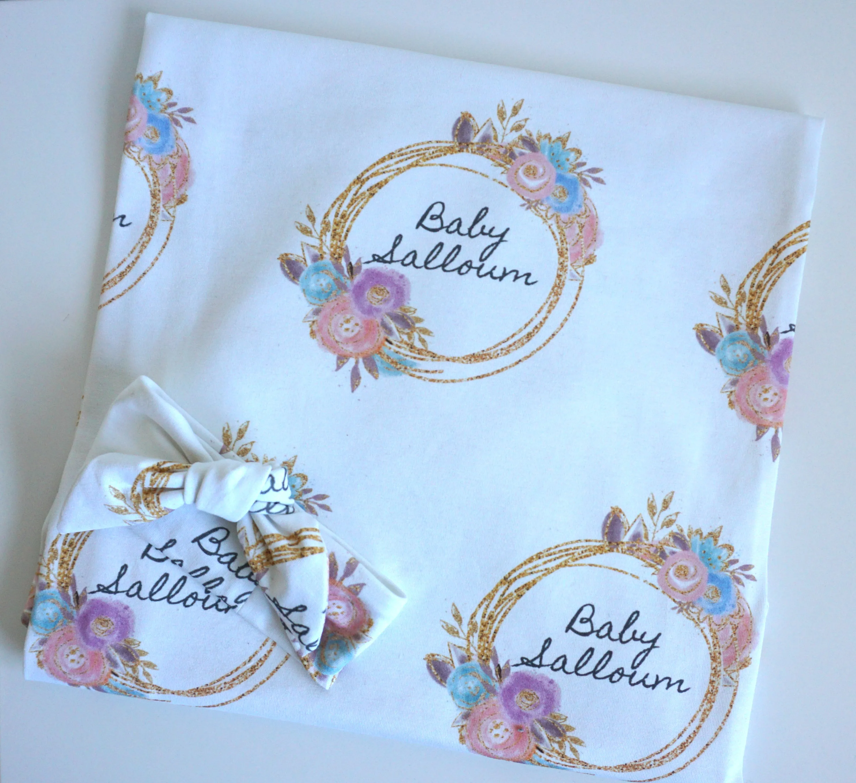 Gold Fleck Floral Swaddling Blanket