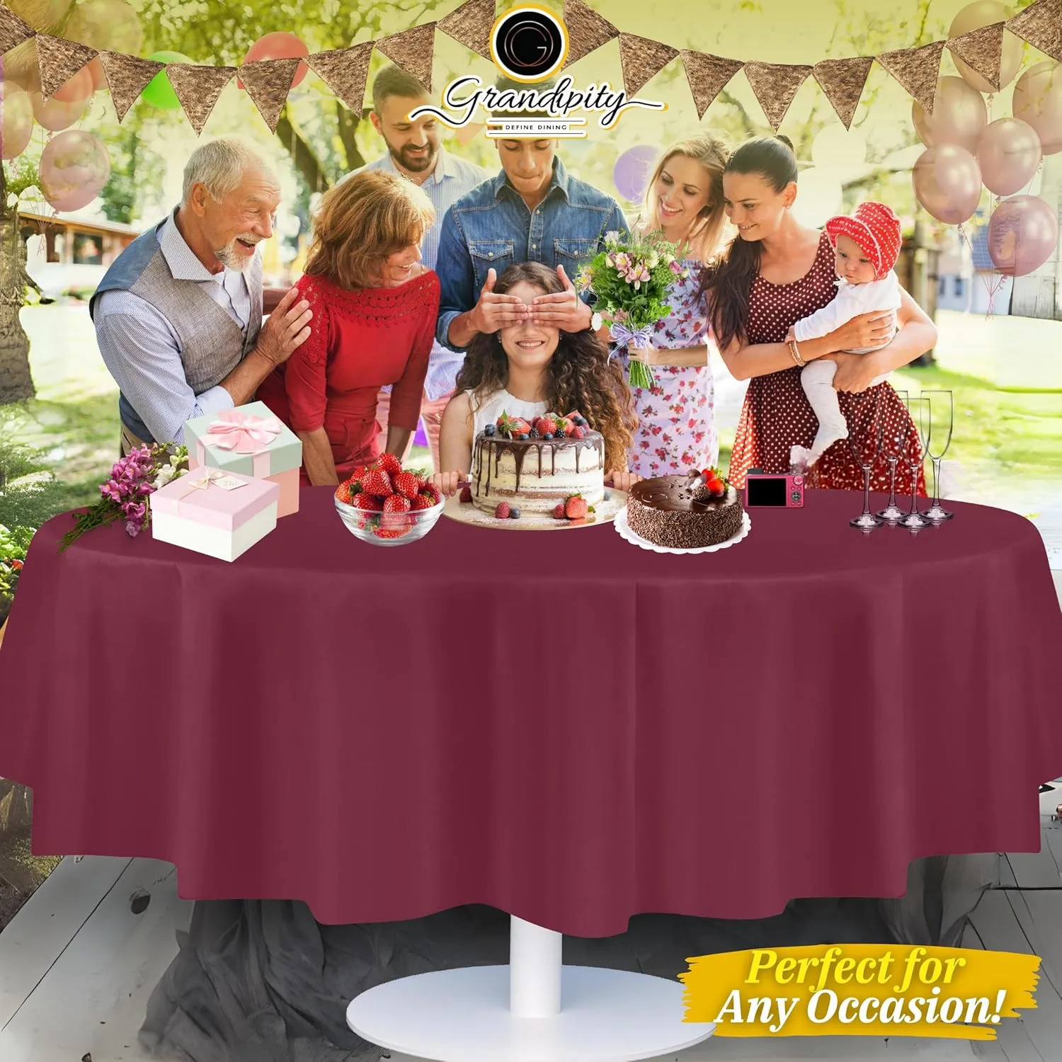 Grandipity Berry Plastic Table Cloth Disposable (6 Pk) 84in Round Tablecloth Premium Party Table Cloths Disposable - Perfect Table Cloth Round Cover for Any Table Up to 6 Feet