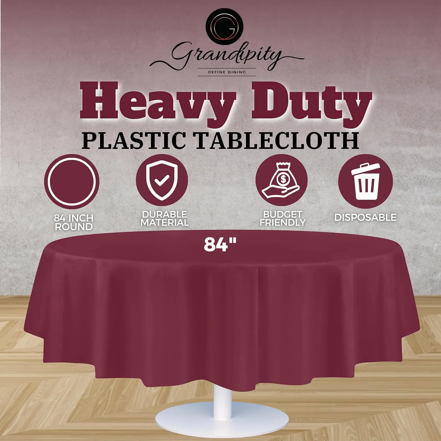 Grandipity Berry Plastic Table Cloth Disposable (6 Pk) 84in Round Tablecloth Premium Party Table Cloths Disposable - Perfect Table Cloth Round Cover for Any Table Up to 6 Feet