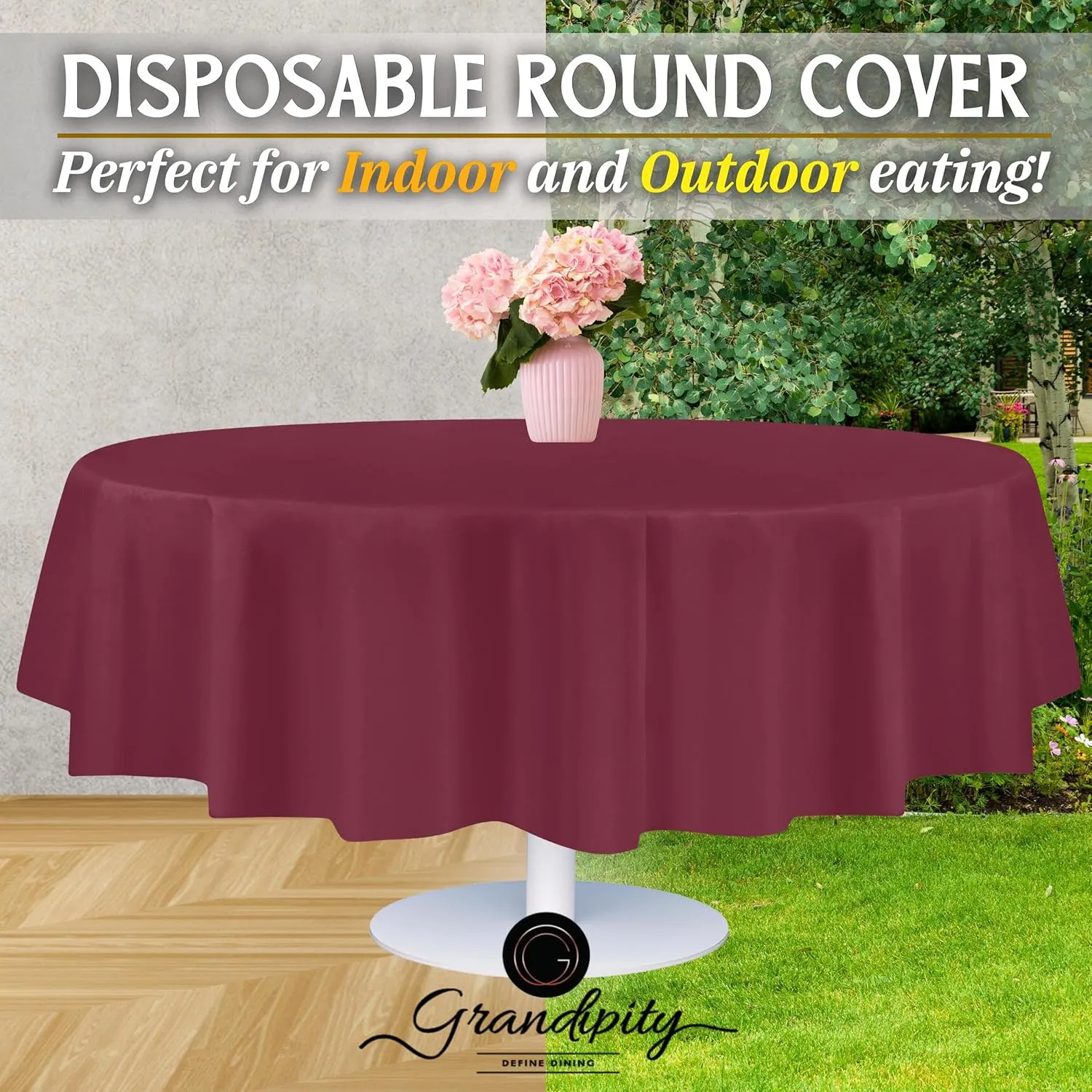 Grandipity Berry Plastic Table Cloth Disposable (6 Pk) 84in Round Tablecloth Premium Party Table Cloths Disposable - Perfect Table Cloth Round Cover for Any Table Up to 6 Feet