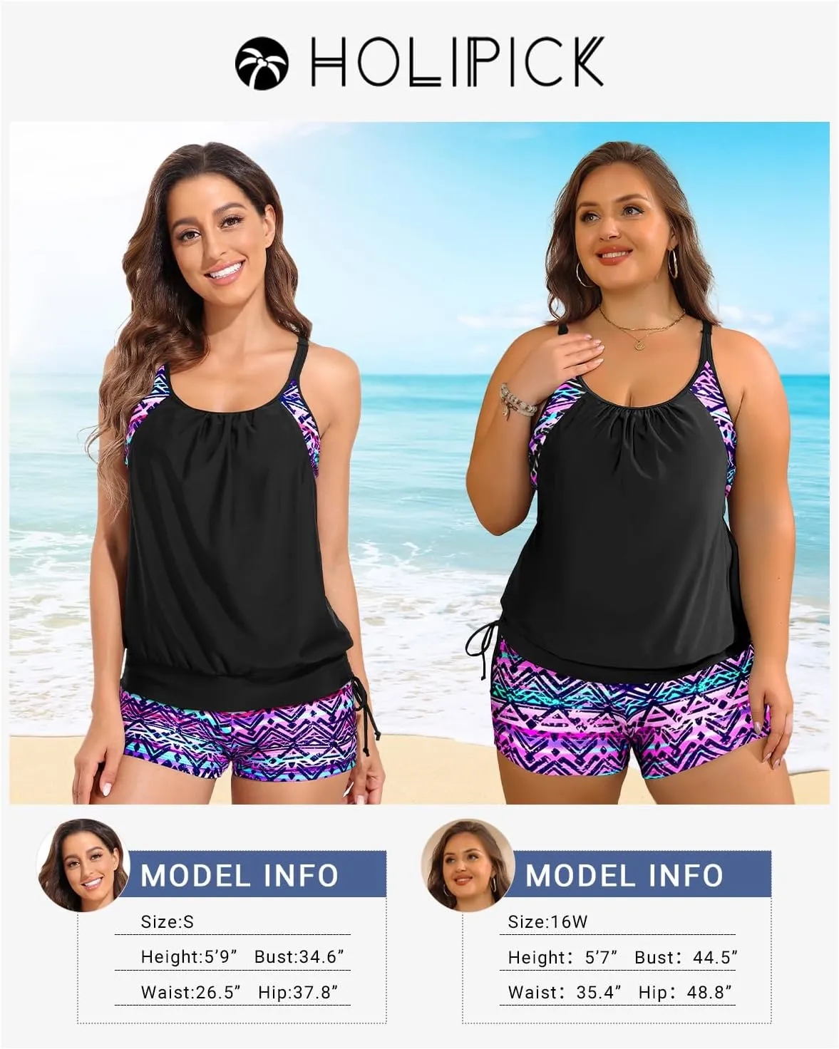 Holipick Two Piece Tankini Swimsuits for Women Tummy Control Bathing Suit Blouson Tankini Top with Sporty Boy Shorts 2025