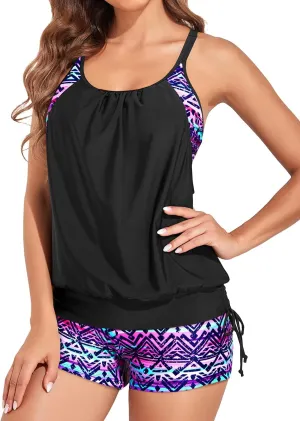 Holipick Two Piece Tankini Swimsuits for Women Tummy Control Bathing Suit Blouson Tankini Top with Sporty Boy Shorts 2025