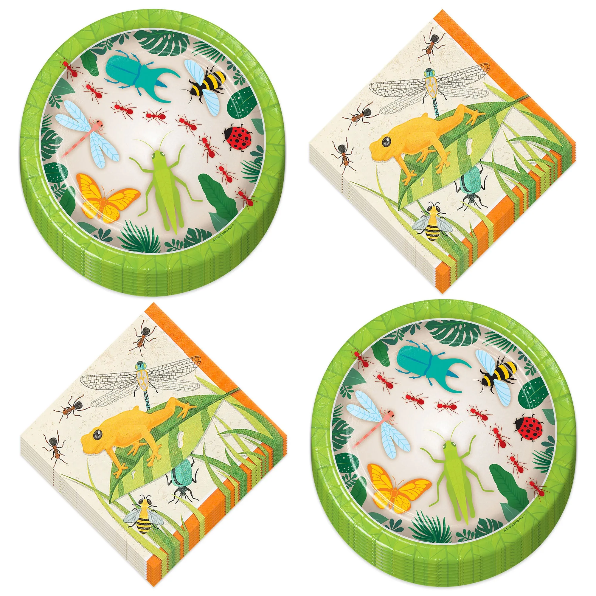 Insect Party Supplies - Backyard Bug Party Round Paper Dessert Plates and Beverage Napkins (Serves 16)