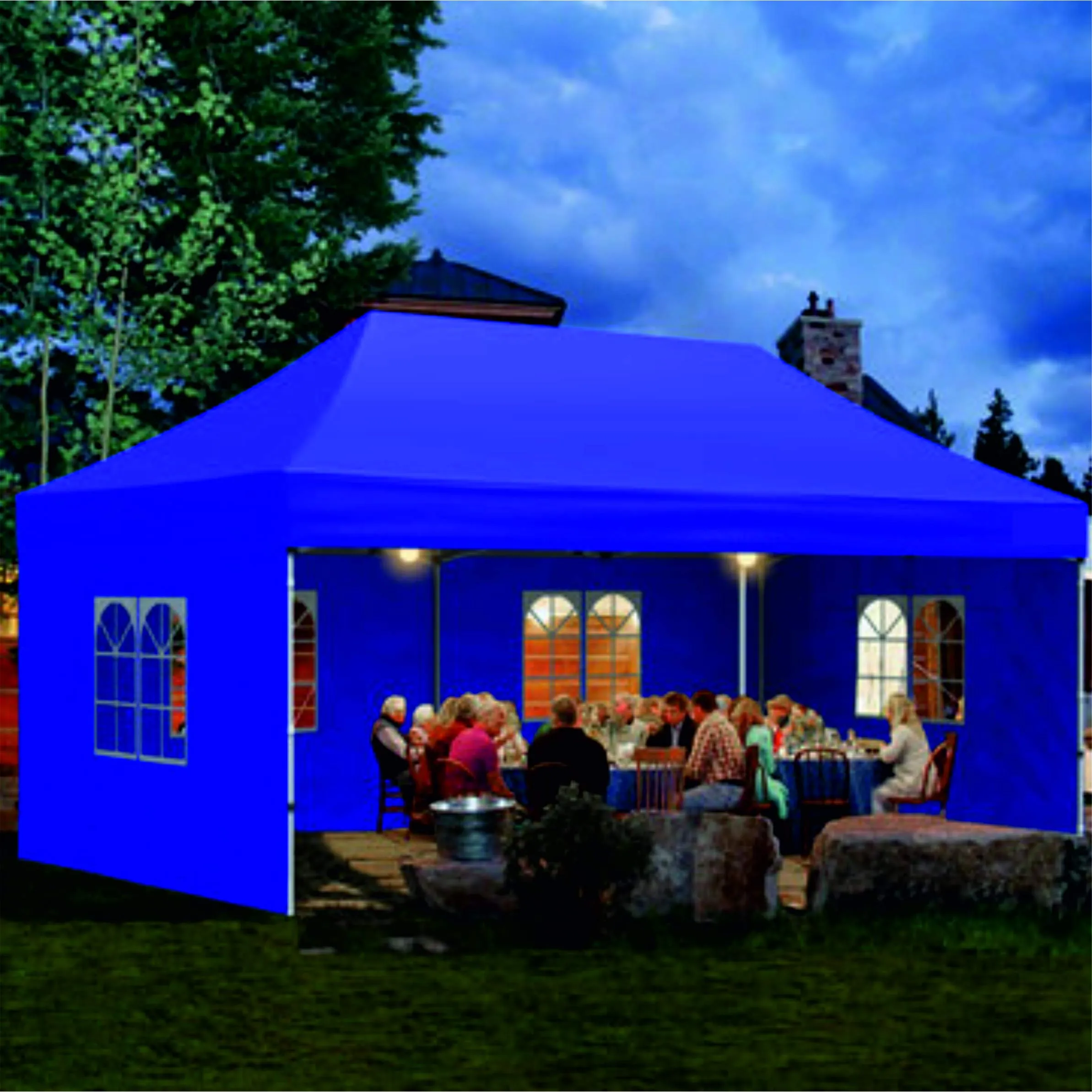 Invezo Gazebo Tent for Outdoor 10 x 20ft (35 kgs, Blue) with 3 Sided European Covers, Water Proof TentPortable & Foldable/Outdoor/Advertising Gazebo Canopy Tent 2 Mins Installation