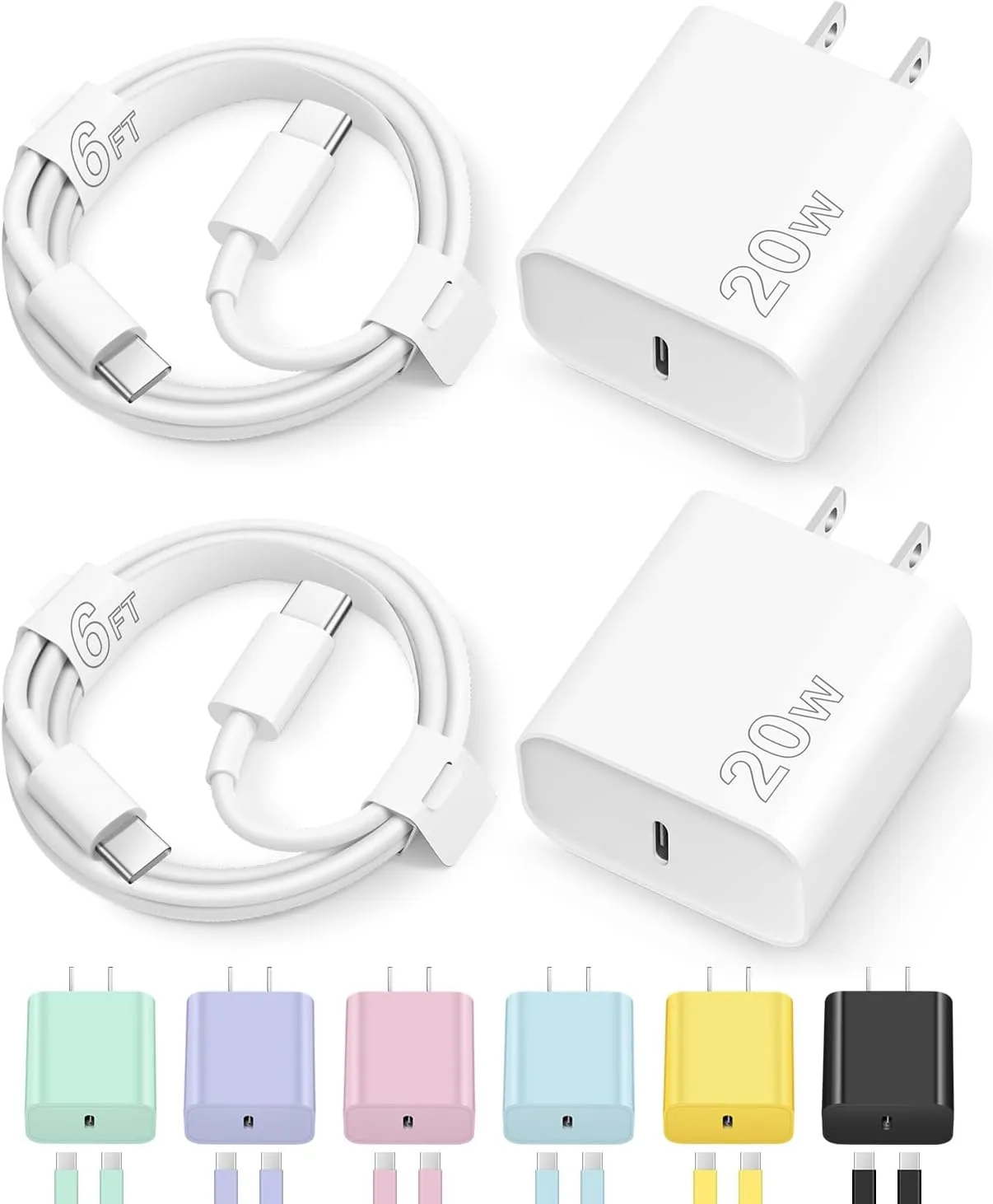 iPhone 16 15 Charger Fast Charging Type C Chargers USB C Charger Block iPhone 16 Chargers with 2 Pack 6FT Cable for iPhone 16/16 Plus/16 Pro/16 Pro Max/iPhone 15/15 Pro Max/iPad Pro/AirPods
