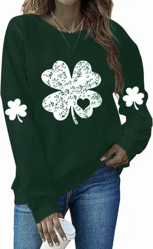 Irish Lucky St Patricks Day Sweatshirts Womens Vintage Leprechaun Graphic Tees