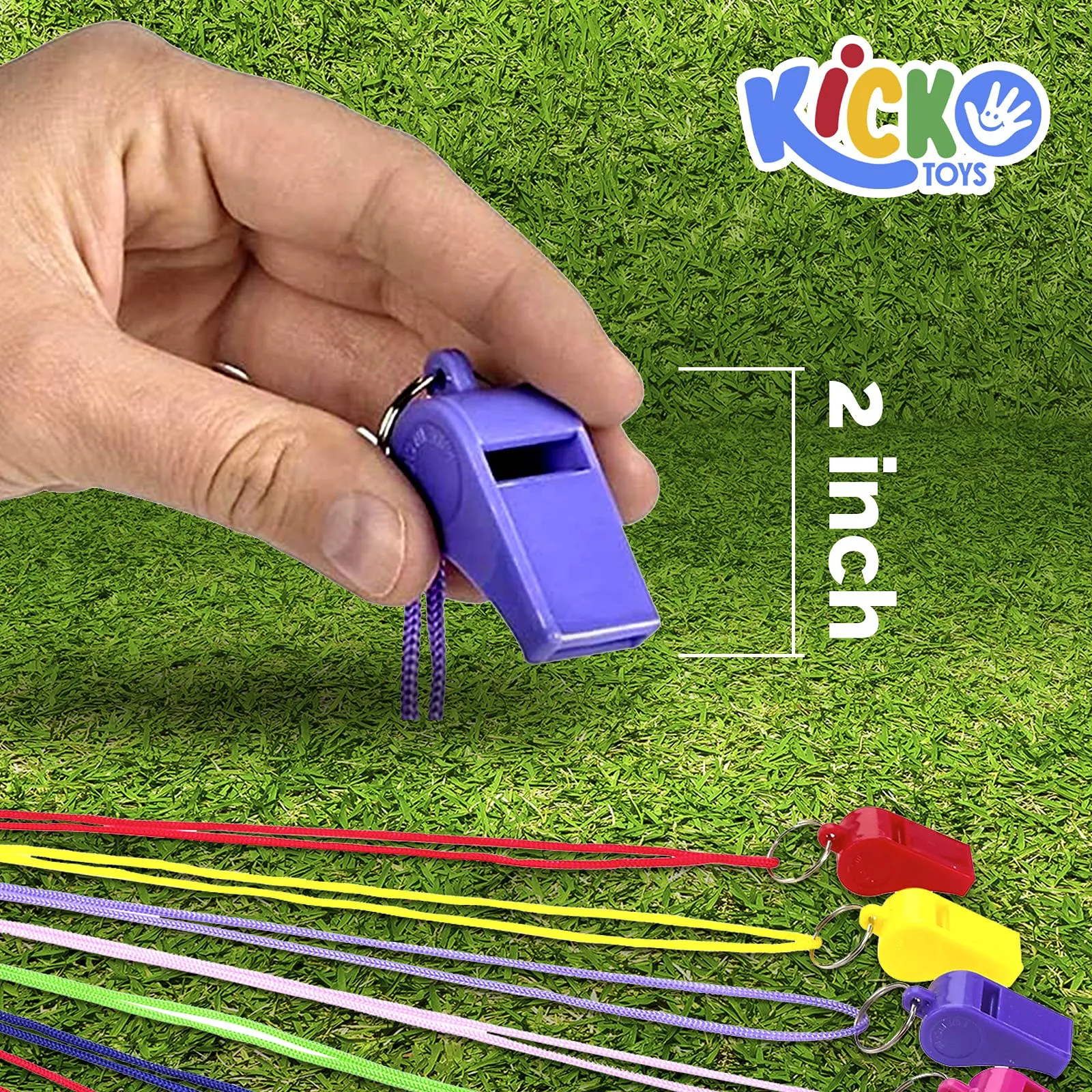 Kicko Plastic Neon Necklace Whistles - 12 Pack Assorted Colors Fun Noise Making Whistles