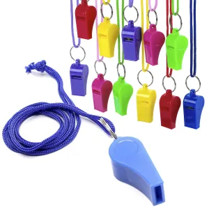 Kicko Plastic Neon Necklace Whistles - 12 Pack Assorted Colors Fun Noise Making Whistles