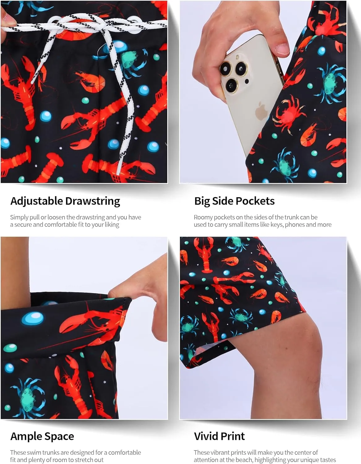 KYKU Swimming Trunks Men Swim Shorts Swimwear Beachwear Board Shorts with Pocket
