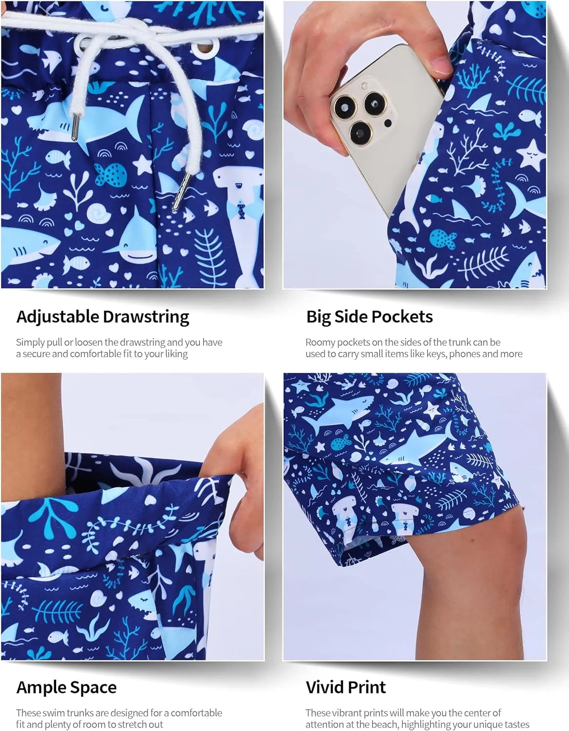 KYKU Swimming Trunks Men Swim Shorts Swimwear Beachwear Board Shorts with Pocket