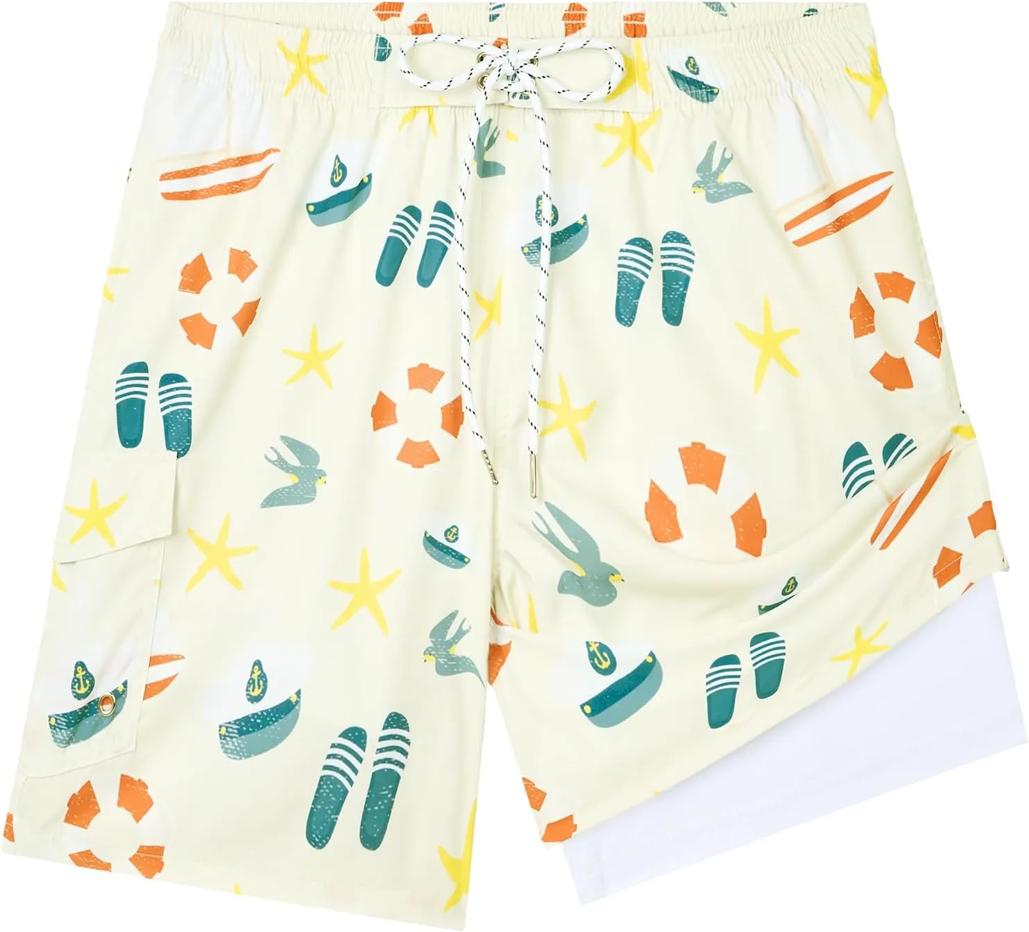 Milin Naco Mens Swim Trunks 7 Inch Inseam Compression Liner 2 in 1 Printed Swimming Short
