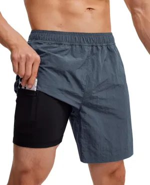 Milin Naco Mens Swim Trunks 7" 2 in 1 Compression Liner Quick Dry 4 Pockets Beach Shorts Swimwear for Men Bathing Suit