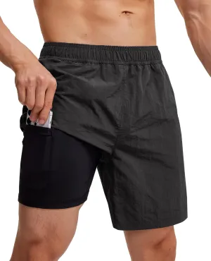 Milin Naco Mens Swim Trunks 7" 2 in 1 Compression Liner Quick Dry 4 Pockets Beach Shorts Swimwear for Men Bathing Suit