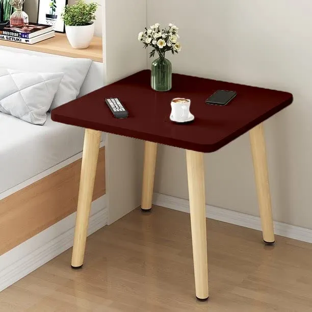 MONDAY MORNING Square Coffee Table, Home Decor Side Table End Table for Living Room, Bedroom, Balcony and Office, Minimalist Wooden Accent Table with Natural Wooden Legs (Brown)