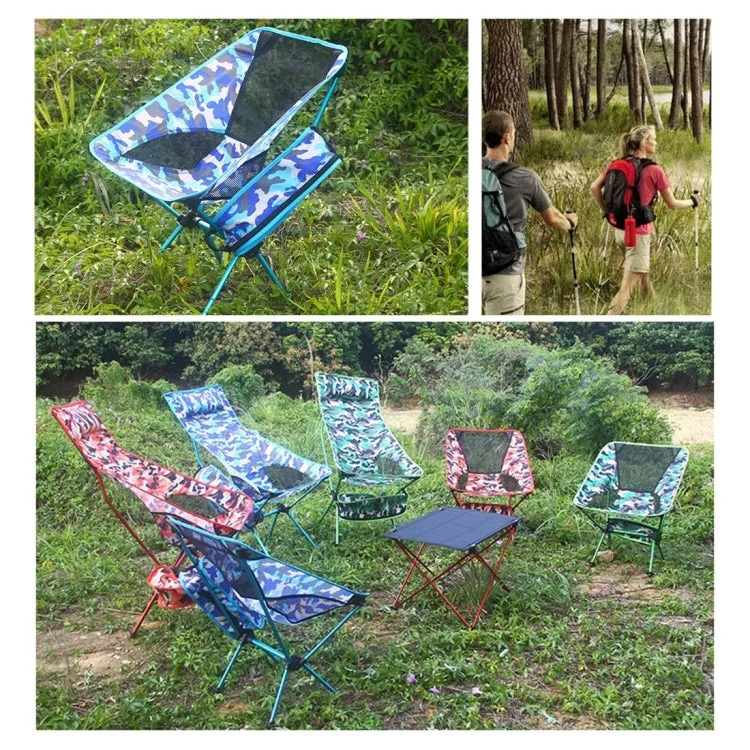 Outdoor Camouflage Portable Folding Camping Chair Light Fishing Beach Chair Aviation Aluminum Alloy Backrest Recliner