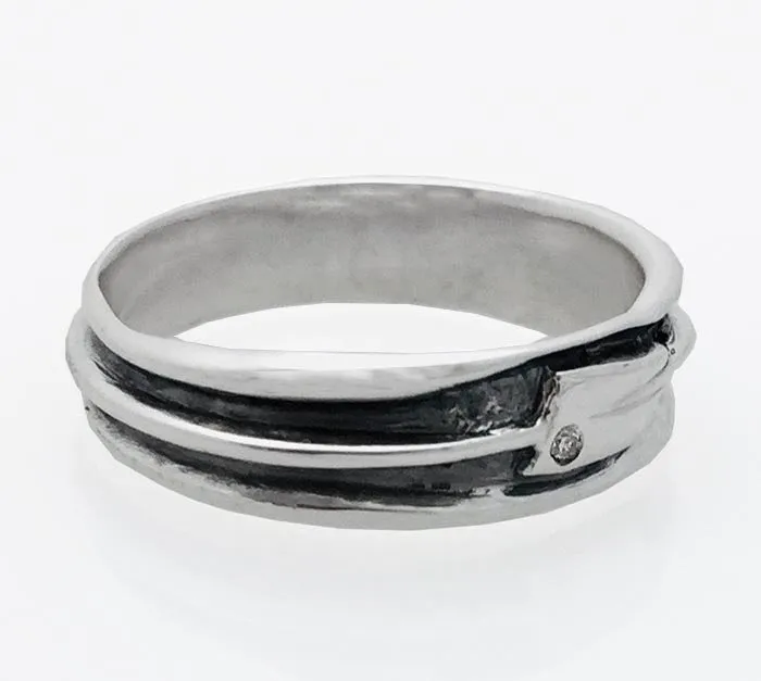 Oxidized Oar Band with Diamond Rowing Ring