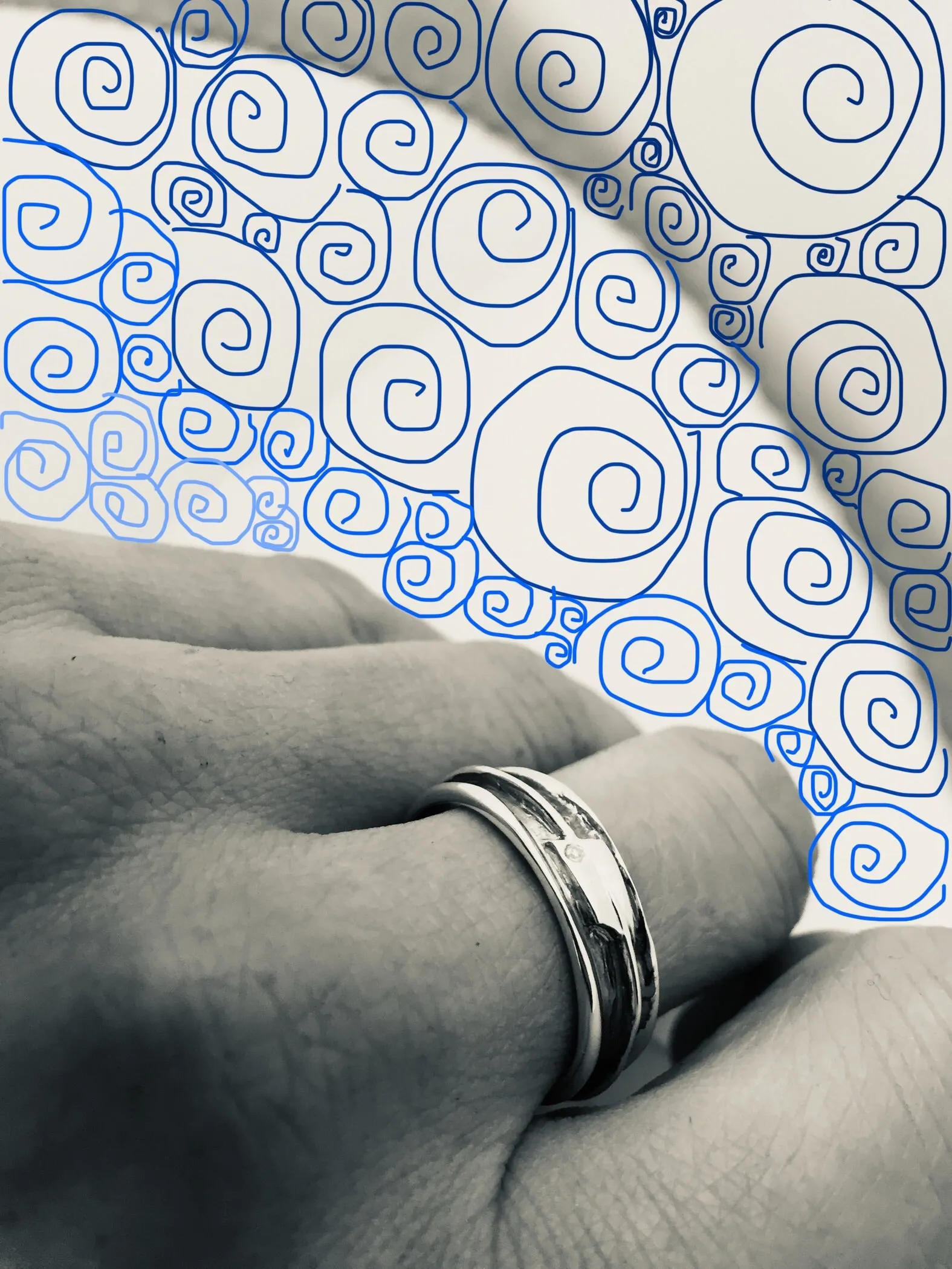 Oxidized Oar Band with Diamond Rowing Ring