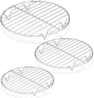 P&P CHEF Round Cooking Rack, 3 Pcs Stainless Steel Baking Cooling Steaming Grilling Rack, Fits Air Fryer/Stockpot/Pressure Cooker/Round Cake Pan, Oven & Dishwasher Safe (7.5   9   10.5 Inch)