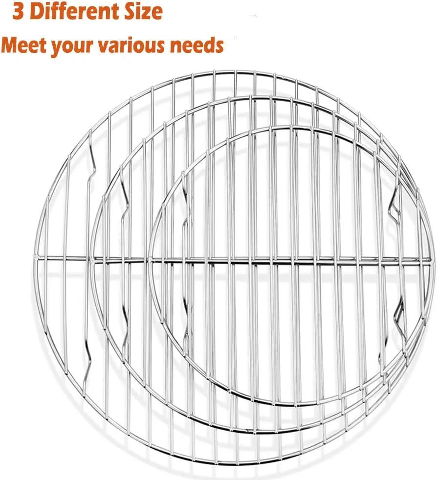 P&P CHEF Round Cooking Rack, 3 Pcs Stainless Steel Baking Cooling Steaming Grilling Rack, Fits Air Fryer/Stockpot/Pressure Cooker/Round Cake Pan, Oven & Dishwasher Safe (7.5   9   10.5 Inch)