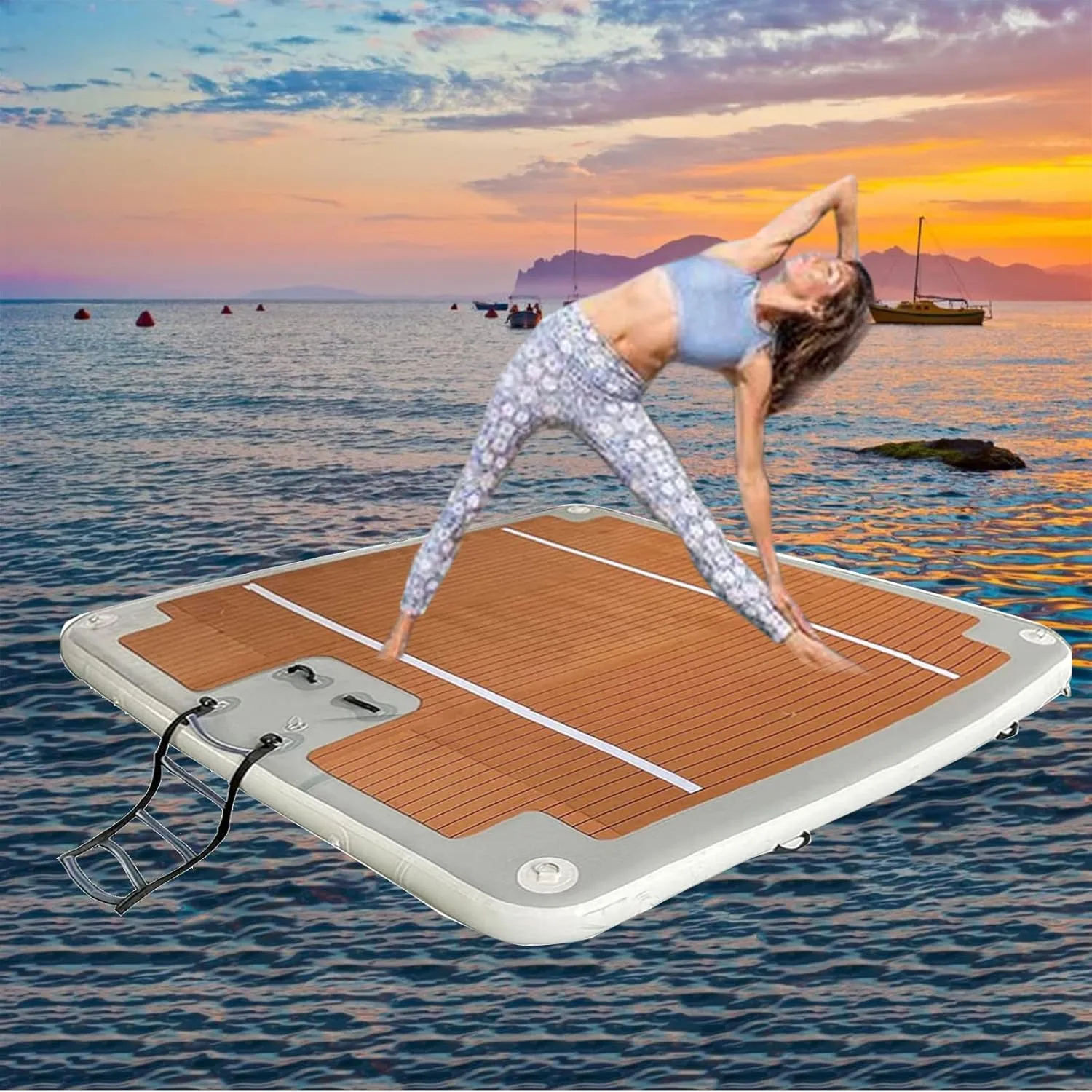 Portable Marine Inflatable Deck Floating Mat,Inflatable Swimming Water Platform,Inflatable Floating Dock Raft 5-8 Persons for Water Entertainment Party Supplies