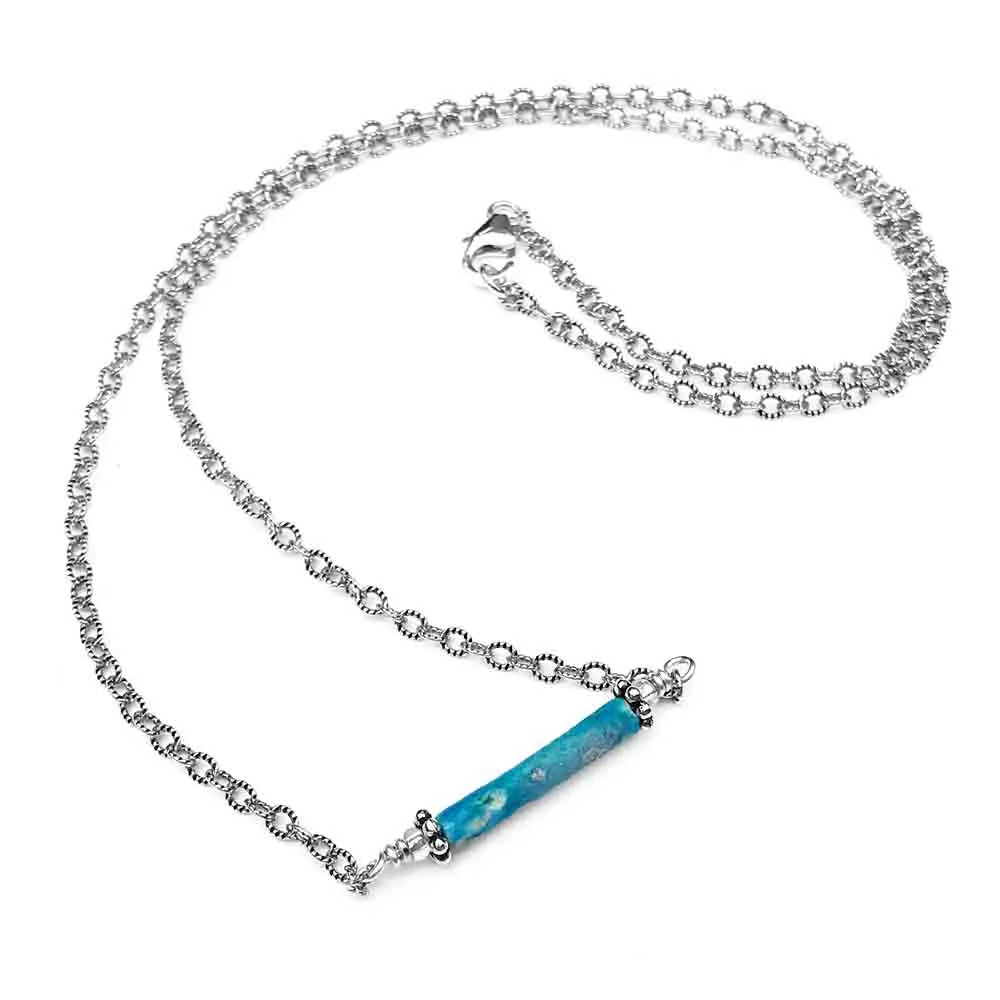 Rare Bright Turquoise Ancient Egyptian Faience Mummy Bead Necklace in Sterling Silver | Artifact #G5569