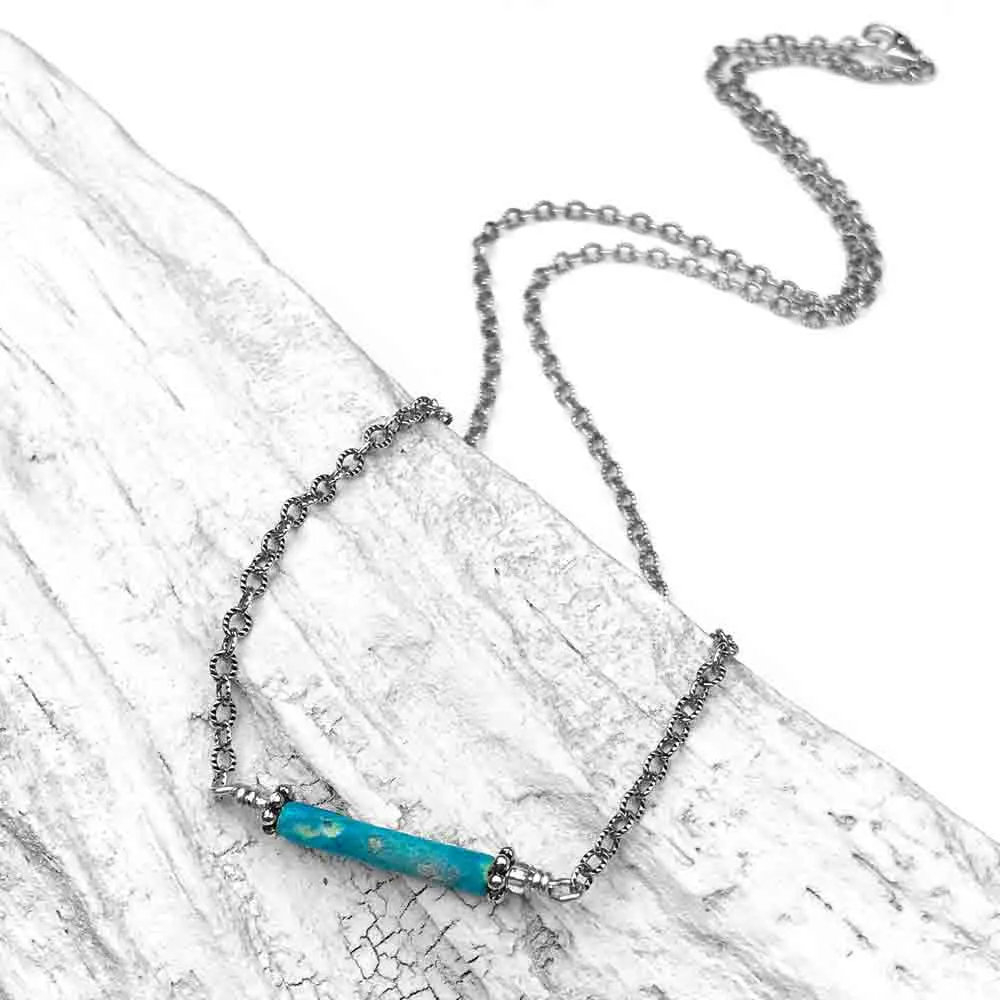 Rare Bright Turquoise Ancient Egyptian Faience Mummy Bead Necklace in Sterling Silver | Artifact #G5569