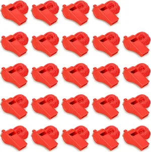 Red Emergency Whistles with Lanyard, Loud Crisp Sound Plastic Whistles Bulk Ideal for Outdoor SportLifesavingand Officials (24)