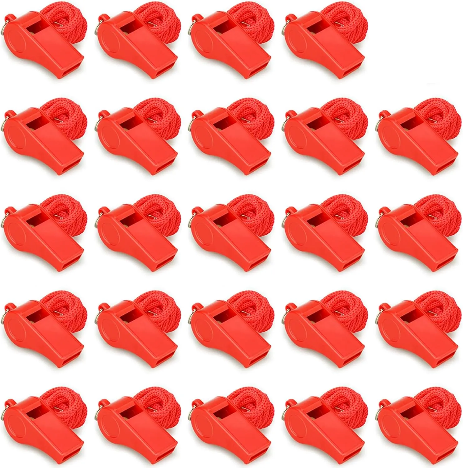Red Emergency Whistles with Lanyard, Loud Crisp Sound Plastic Whistles Bulk Ideal for Outdoor SportLifesavingand Officials (24)