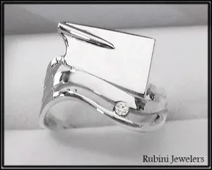 Rowing Oar Blade and Wave with Diamond Ring