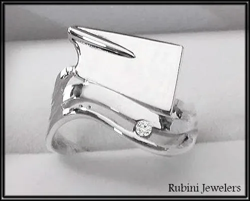 Rowing Oar Blade and Wave with Diamond Ring