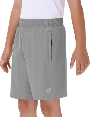 Runhit Boys' Athletic Shorts Quick Dry Running Shorts for Youth Kids Lightweight Basketball Soccer Gym Shorts Zipper Pockets