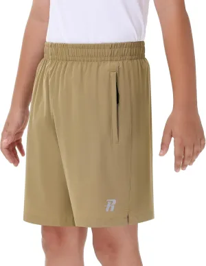 Runhit Boys' Athletic Shorts Quick Dry Running Shorts for Youth Kids Lightweight Basketball Soccer Gym Shorts Zipper Pockets