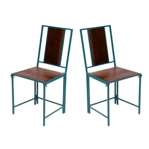 (Set of 2) Sea Green Wooden Metallic Dinning Folding Chair