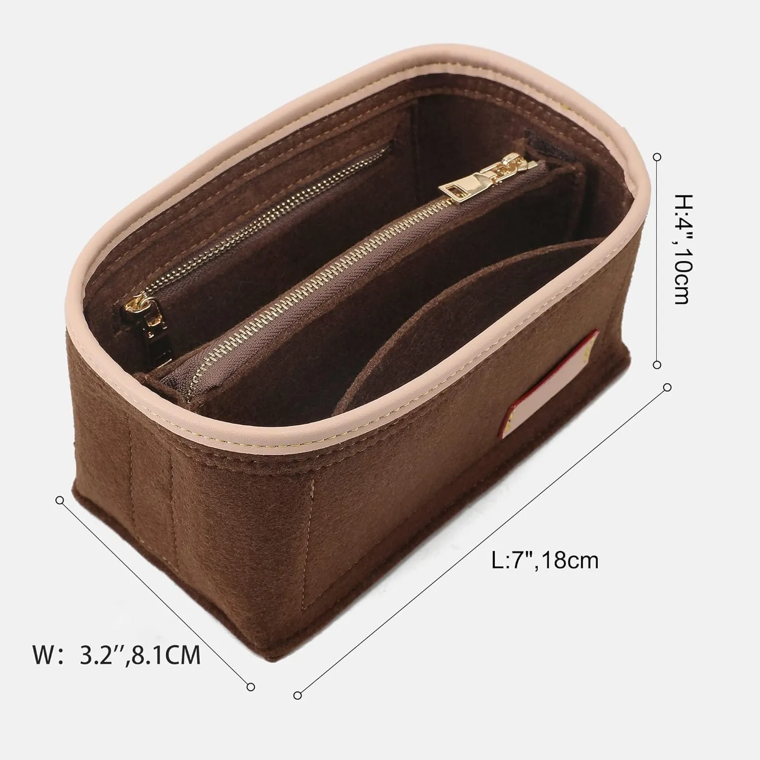 Speedy 20 Alma BB Felt Organizer Insert, Purse Organizer Insert for Handbags with Zipper Pocket and Bag in Bag (Brown, Small)