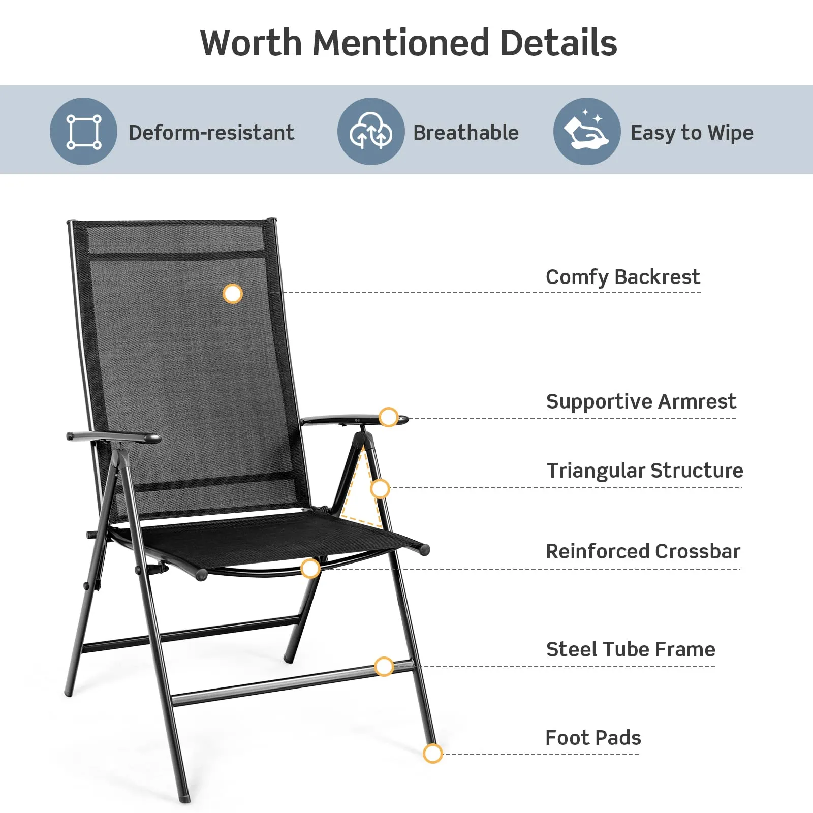 Tangkula Set of 2 Patio Foldable Dining Chairs