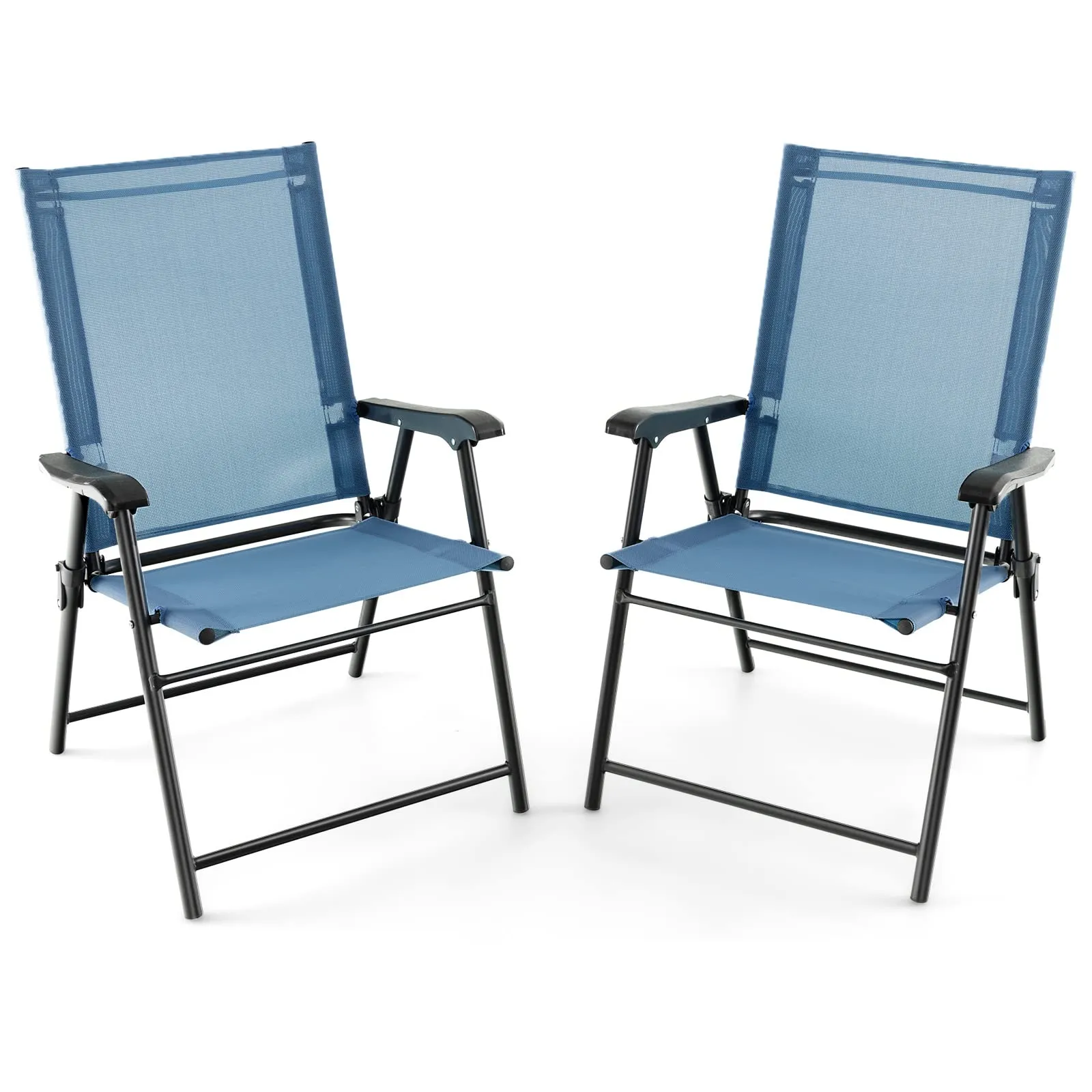 Tangkula Set of 2 Patio Folding Chairs, Portable Sling Back Chairs with Armrests and Metal Frame