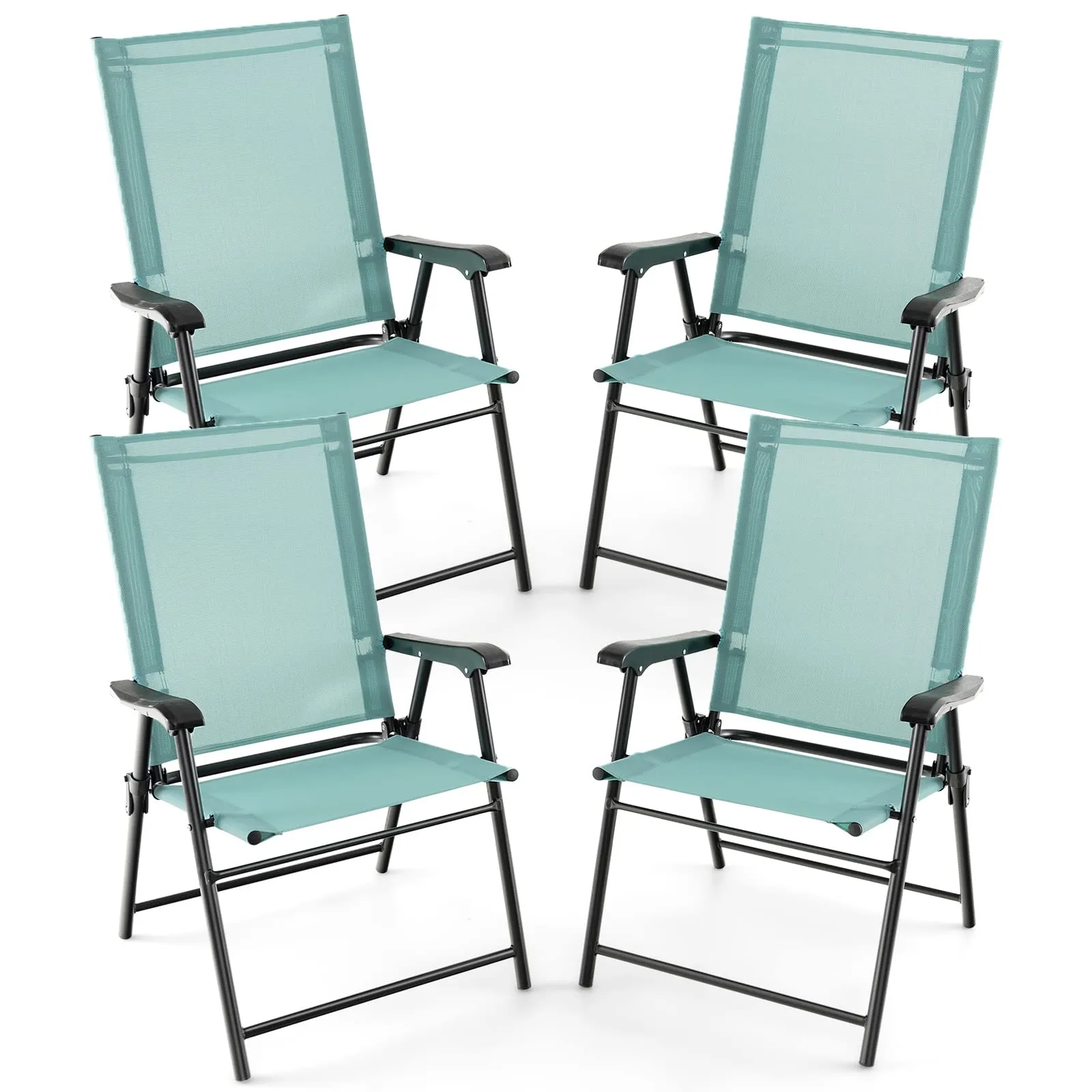 Tangkula Set of 2 Patio Folding Chairs, Portable Sling Back Chairs with Armrests and Metal Frame