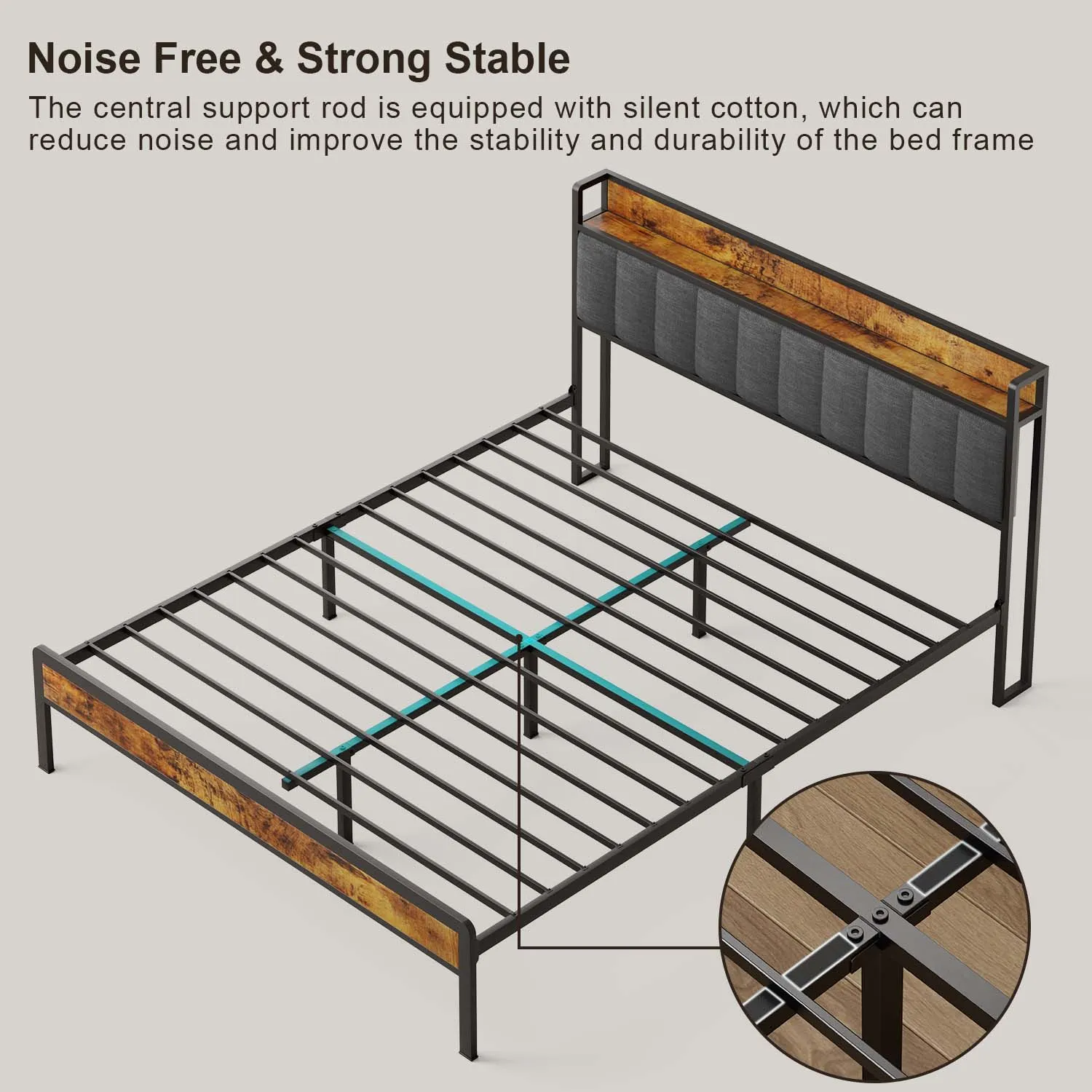 Victure BF22 Bed Frame with Storage Headboard, Large Under Storage