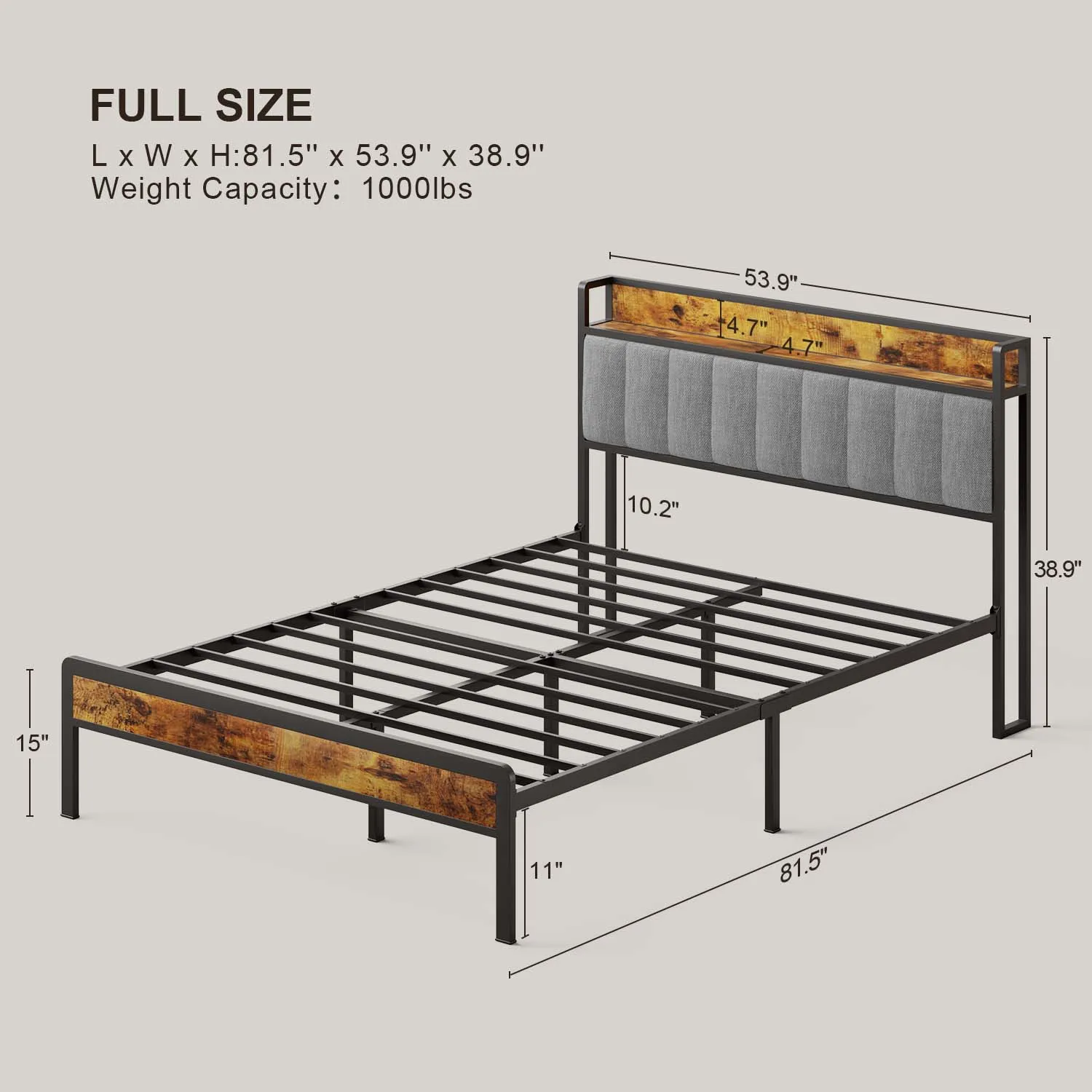 Victure BF22 Bed Frame with Storage Headboard, Large Under Storage