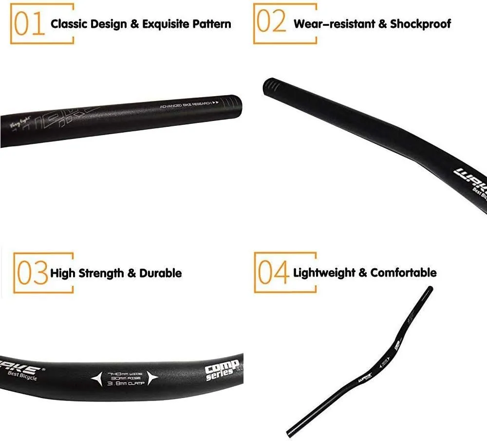 Wake MTB Mountain Bike Handlebar, 31.8mm Bicycle Riser Handlebars 720mm/780mm Aluminium Alloy Extra Long for Downhill Cycling Racing