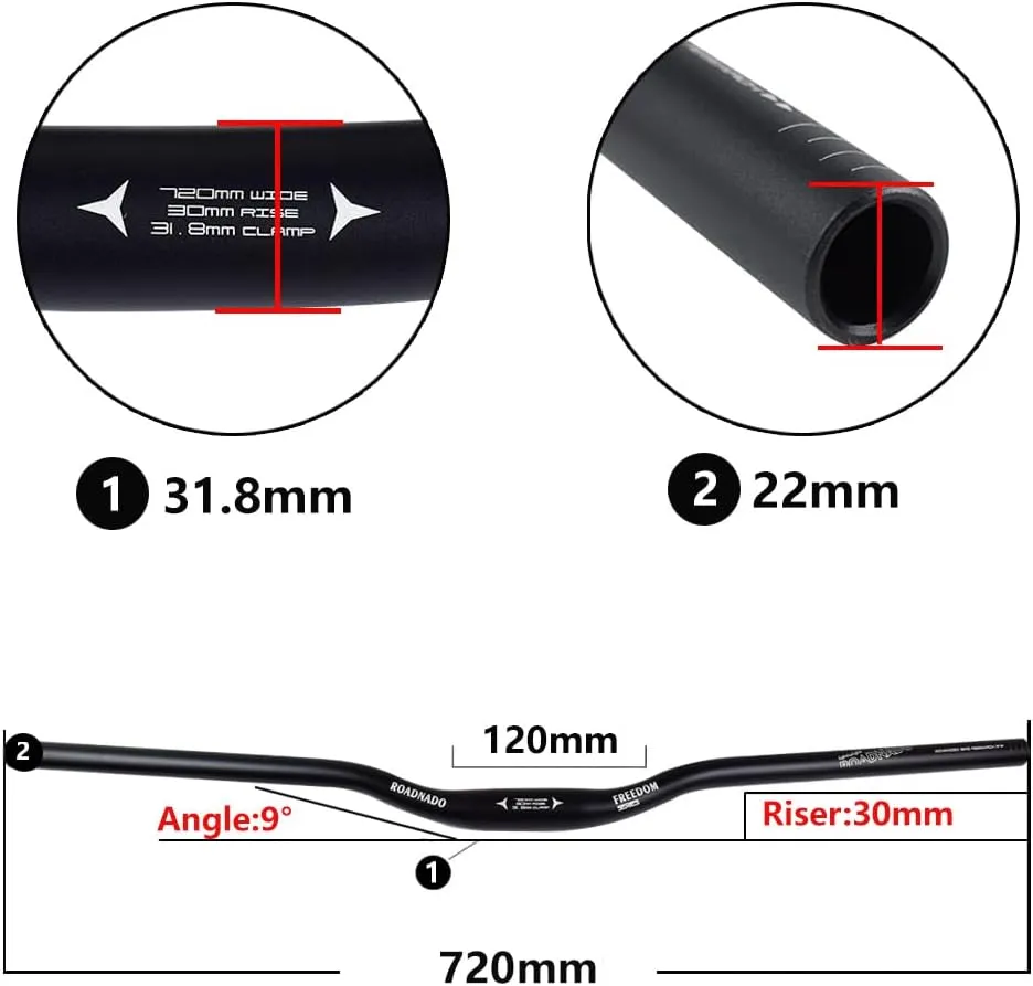 Wake MTB Mountain Bike Handlebar, 31.8mm Bicycle Riser Handlebars 720mm/780mm Aluminium Alloy Extra Long for Downhill Cycling Racing