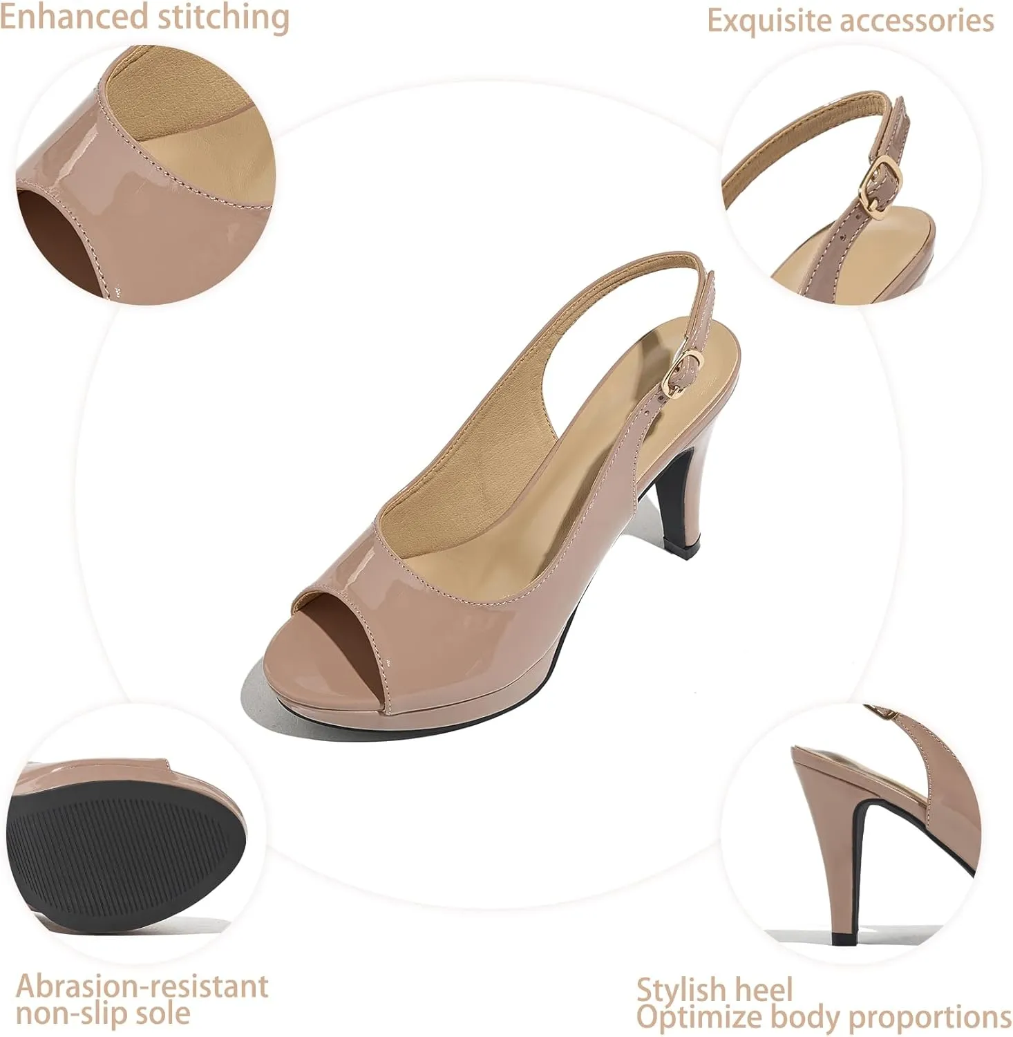 Womens Sexy High Heels Peep Toe Ankle Strap Platform Block Slingback Dress Pumps Shoes for Women